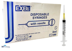Syringe Needle Combination Luer Lock Tip (LL) 3cc, 100/Pkg (Exel)