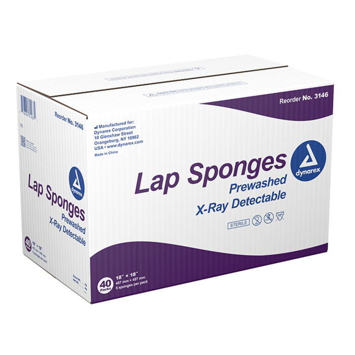 Lap Sponges X-Ray Detectable Pre-washed - Sterile 5/Pkg (Dynarex) Lap Sponges X-Ray Detectable Pre-washed - Sterile 5/Pkg (Dynarex)