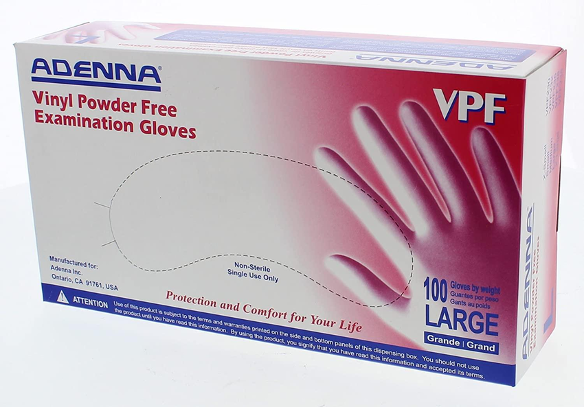 Gloves Vinyl Powder Free Exam Gloves 100/Box (Adenna) Gloves Vinyl Powder Free Exam Gloves 100/Box (Adenna)
