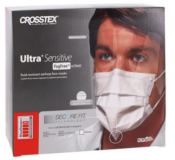 Mask UltraSensitve FogFree W/Shield Secure Fit ASTM Level 3 White 25/Bx Mask UltraSensitve FogFree W/Shield Secure Fit ASTM Level 3 White 25/Bx