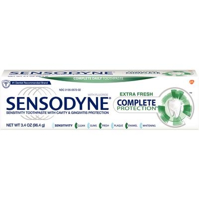 Sensodyne Complete Protection Extra Fresh Toothpaste, 3.4 oz. tube, 6/pkg, 2 pkg/cs (12 tubes total) Sensodyne Complete Protection Extra Fresh Toothpaste, 3.4 oz. tube, 6/pkg, 2 pkg/cs (12 tubes total)