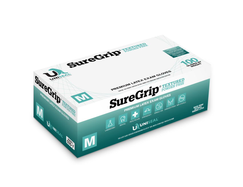 Gloves Latex Exam Powder Free Textured Sure Grip (Uniseal) 100/Box Gloves Latex Exam Powder Free Textured Sure Grip (Uniseal) 100/Box