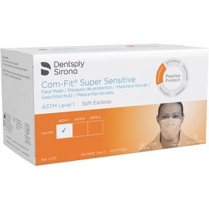 Mask Com-Fit Super Sensitive Earloop ASTM Level 1, White, 50/Pkg