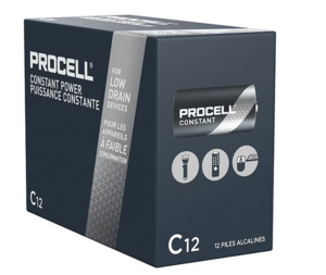 Battery, Procell Size C Alkaline Battery, 1.5V DC, 12/Pkg