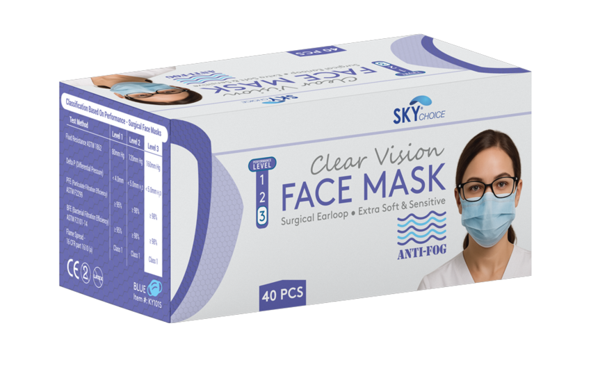 Mask Earloop Anti fog Procedure ASTM Level 3, Latex Free, 40/Pkg