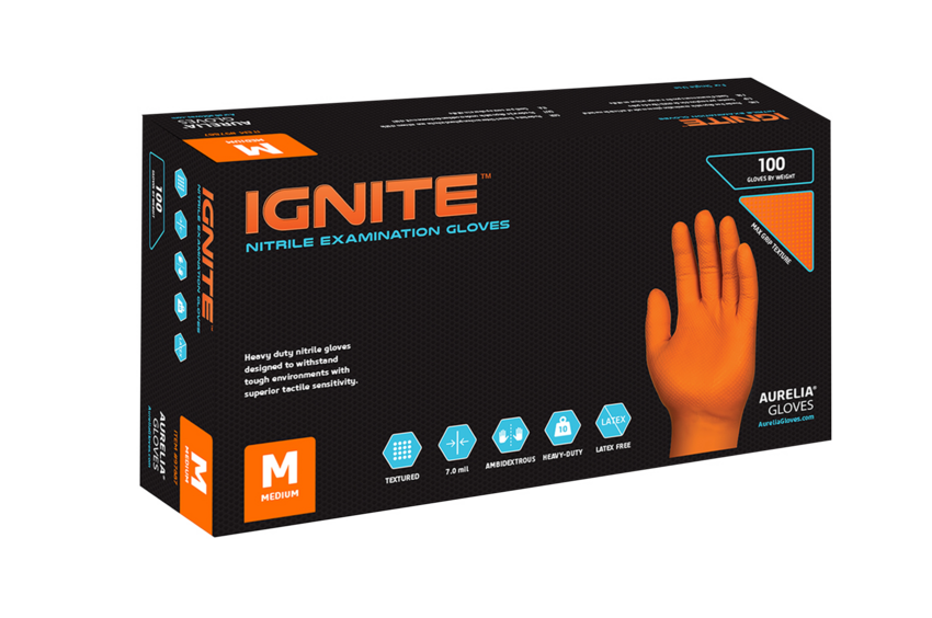 Aurelia IGNITE Orange Nitrile Exam Gloves Powder Free, 100/Box Aurelia IGNITE Orange Nitrile Exam Gloves Powder Free, 100/Box