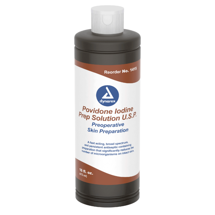 Povidone 10% Iodine Prep Solution 16oz Bottle (Dynarex) Povidone 10% Iodine Prep Solution 16oz Bottle (Dynarex)